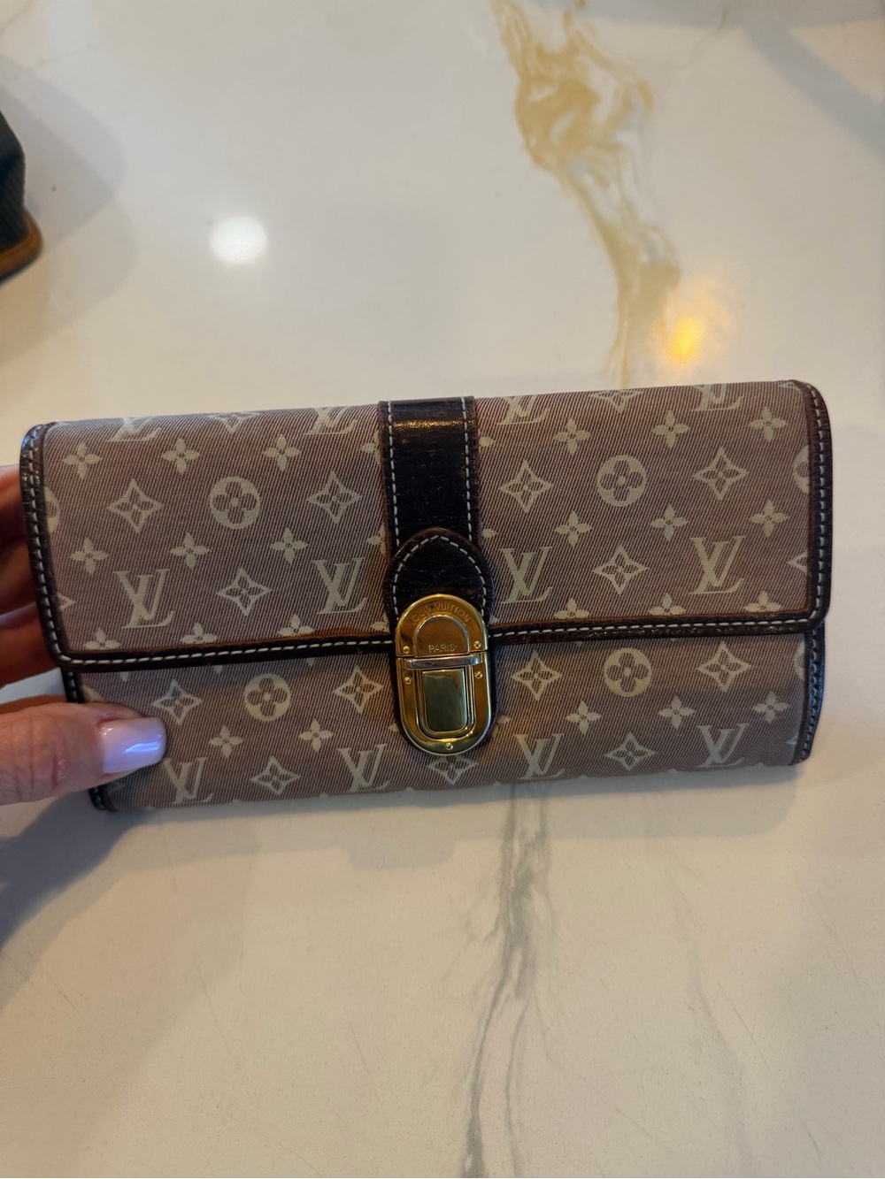 Louis Vuitton Taupe Monogram Long Wallet with Dark Trim